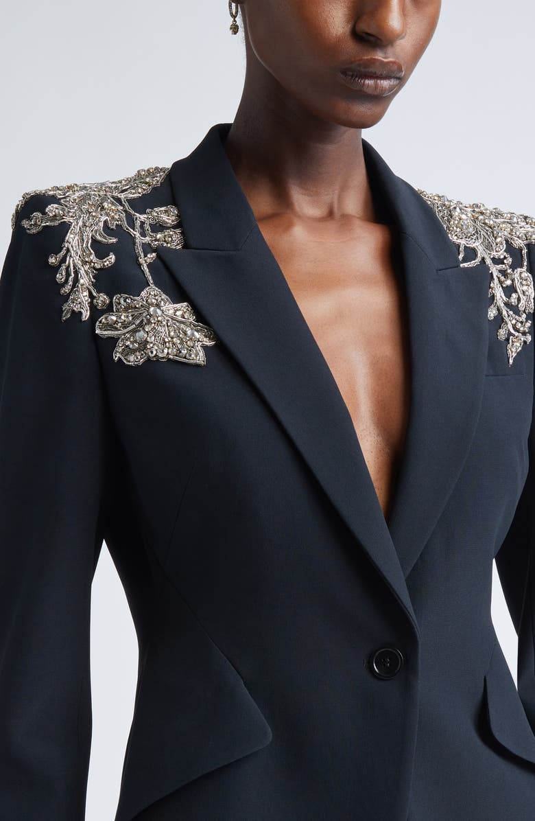 McQueen Silver Tattoo Peak Shoulder Blazer, Alternate, color, Black