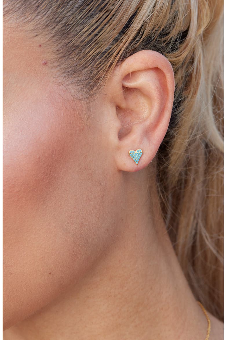 Faux Turquoise Pavè Heart Stud Earrings, Alternate, color, YELLOW