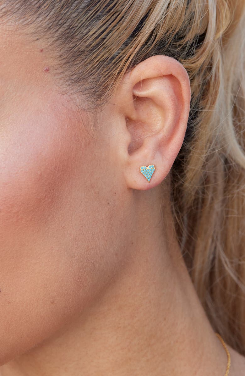 SAVVY CIE JEWELS Faux Turquoise Pavè Heart Stud Earrings, Alternate, color, 