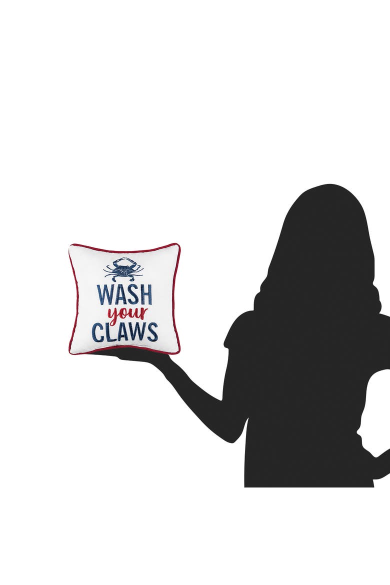 "Wash Your Claws" Blue Crab Mini Cotton Blend Accent Pillow 10" x 10", Alternate, color, Blue