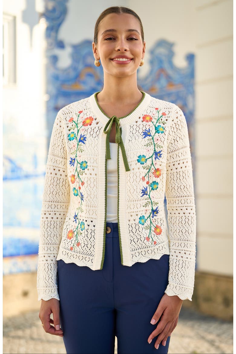 Crochet Knitted Tie Front Cardigan, Alternate, color, Ivory