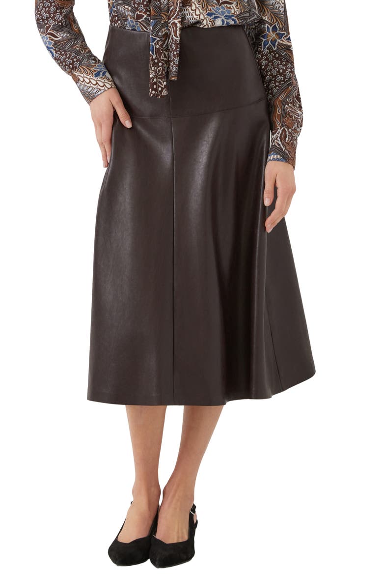 Faux Leather Midi Skirt, Main, color, CHOCOLATE