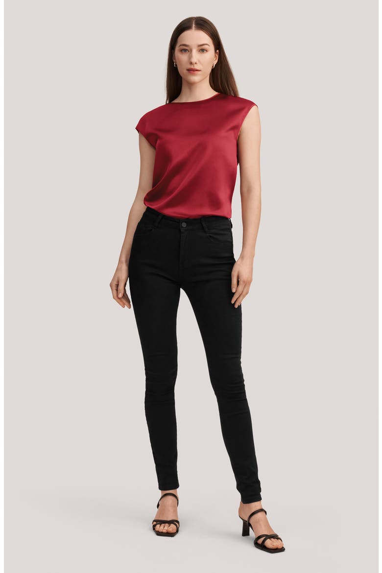 Women's Basic Cap Sleeves Silk Tee, Alternate, color, Claret