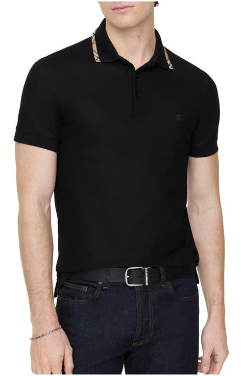 Check Trim Cotton Polo Shirt