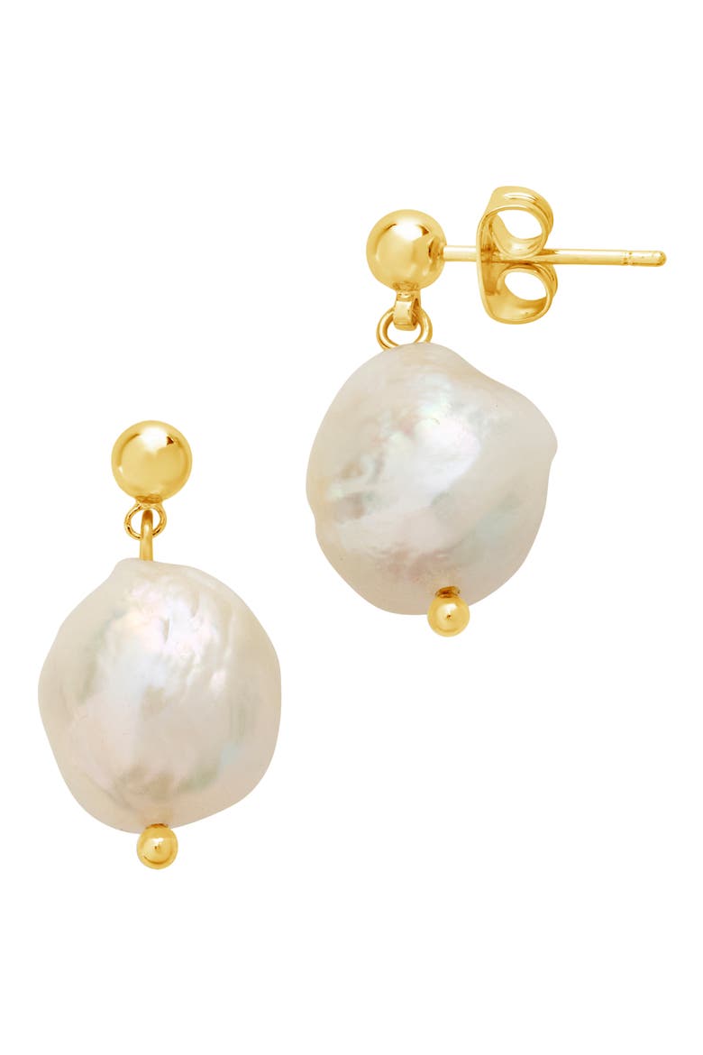 Natural Pearl Drop Stud Earrings, Alternate, color, GOLD