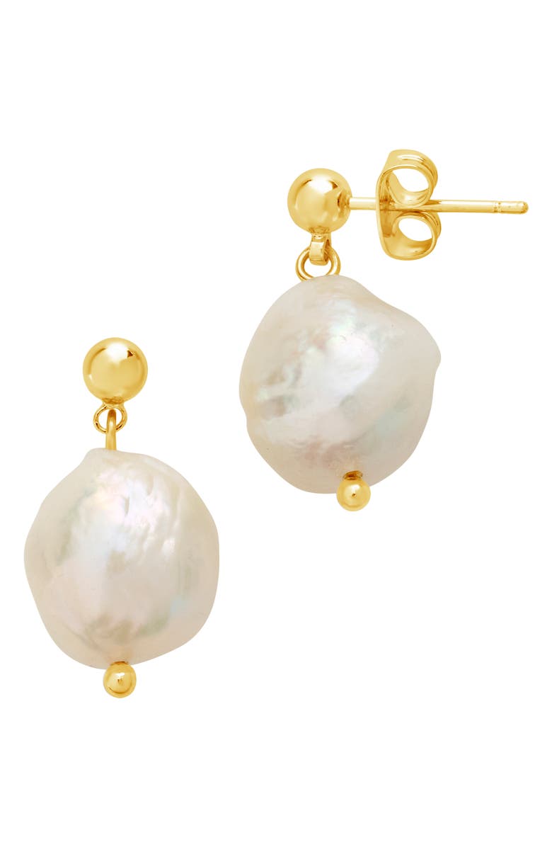 Sterling Forever Natural Pearl Drop Stud Earrings, Alternate, color, Gold