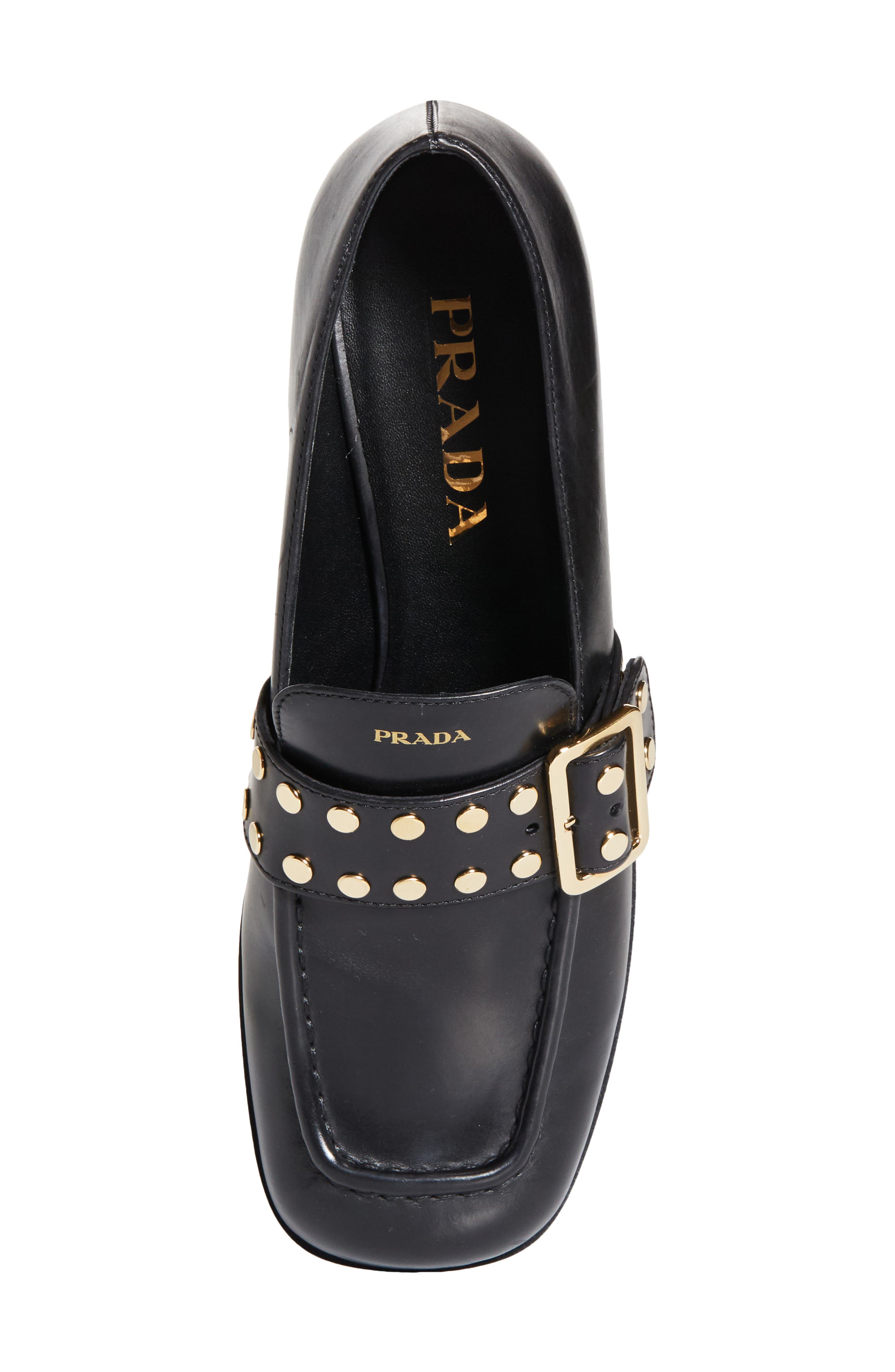 Prada Modellerie Stud Loafer Pump, Alternate, color, Nero