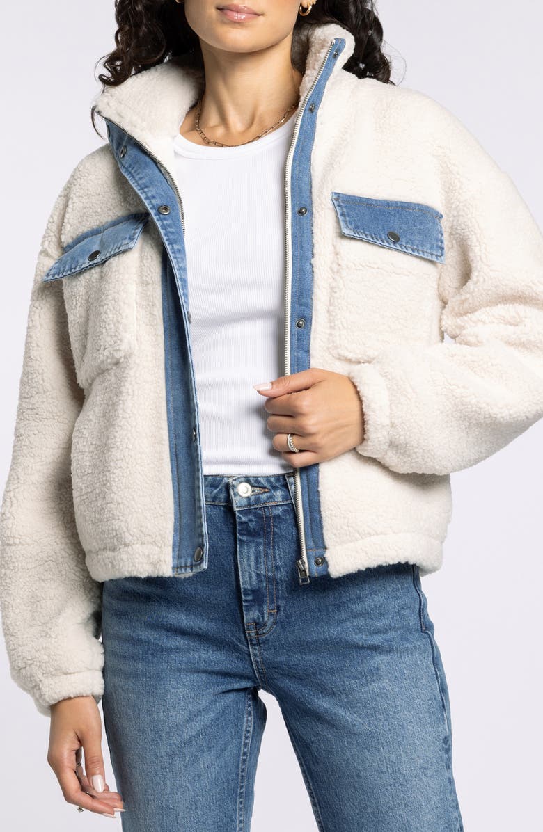 Thread & Supply Leona Denim & Faux Shearling Jacket, Main, color, Tofu