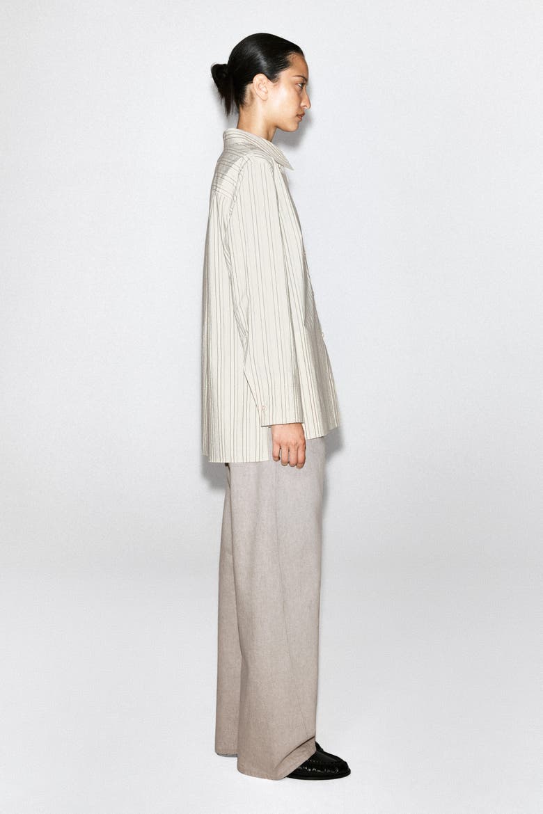 Bonded-Paneled Cotton Shirt, Alternate, color, BUTTERMILK / GRAY / STRIPED