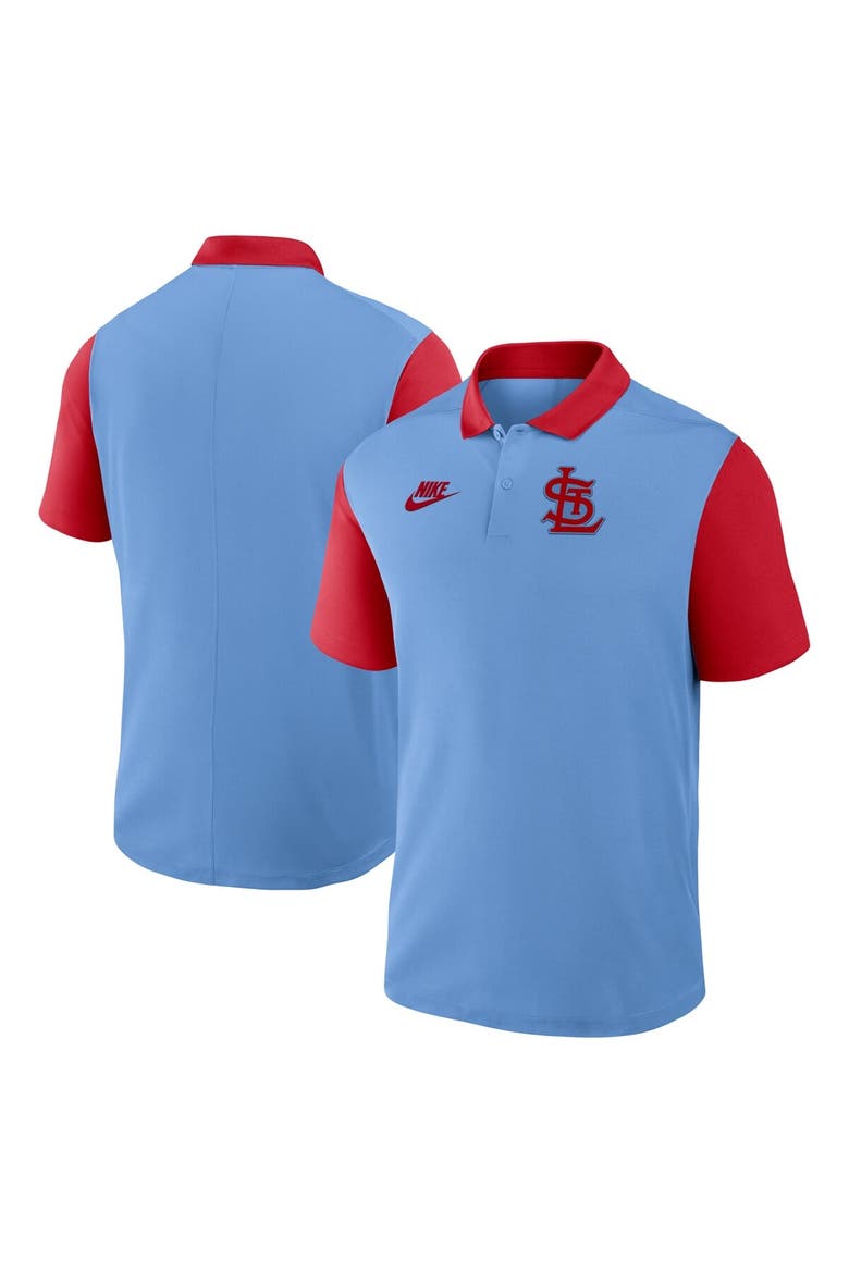 Men's Nike Light Blue/Red St. Louis Cardinals Cooperstown Collection Color-Block Victory Performance Polo, Main, color, Light Blue