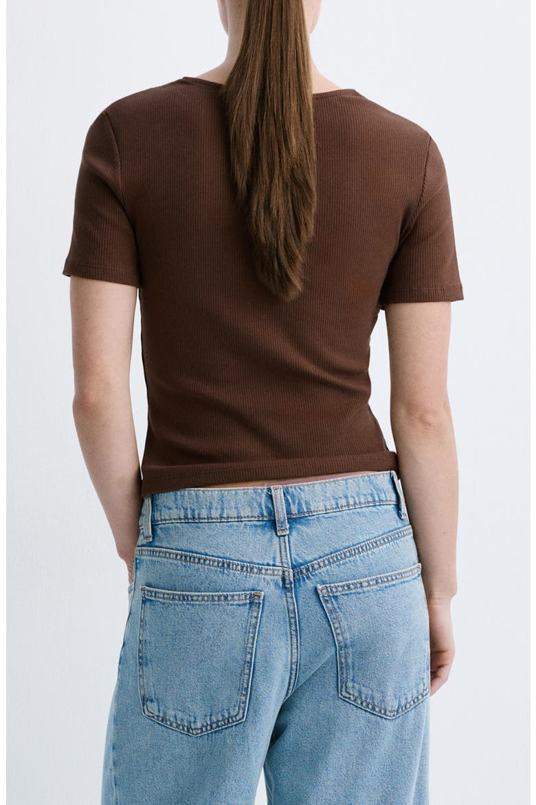 Lace Trim Rib Knit Crop Top, Alternate, color, BROWN
