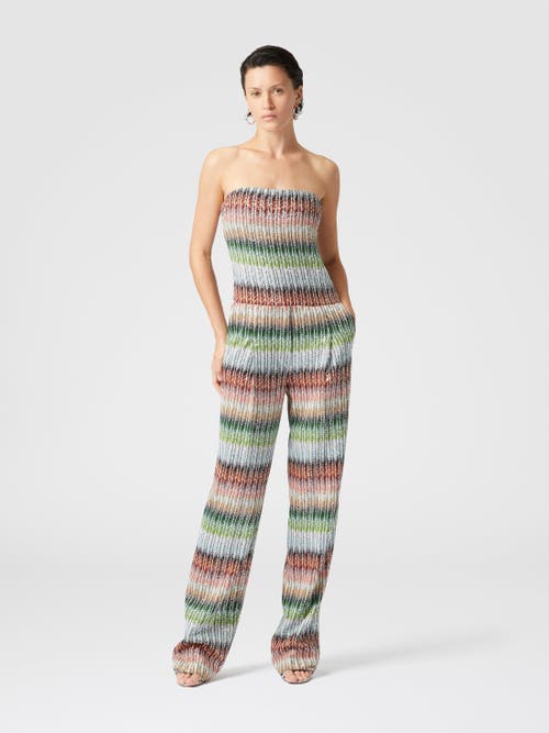 Missoni Long Bustier Jumpsuit In Gradient Zigzag Knit With Sequins In Multicoloured