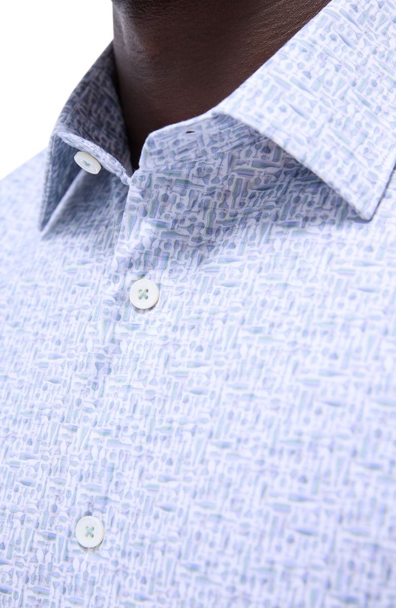 Bugatchi Miles OoohCotton<sup>®</sup> Abstract Print Short Sleeve Button-Up Shirt, Alternate, color, Mint