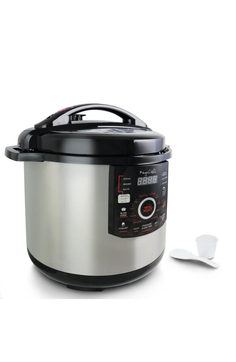 Megachef 12 Quart Steel Digital Pressure Cooker with 15 Presets and Glass Lid, Alternate, color, Grey