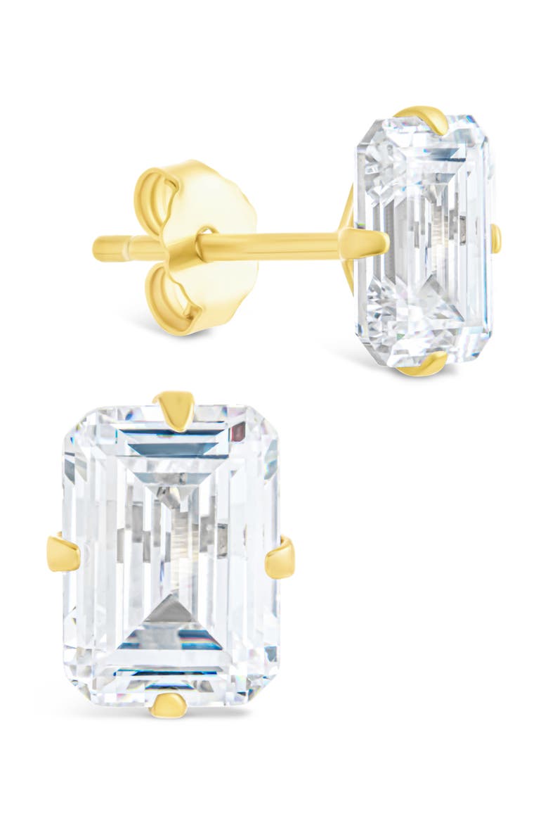 Emerald-Cut Cubic Zirconia Stud Earrings, Main, color, GOLD