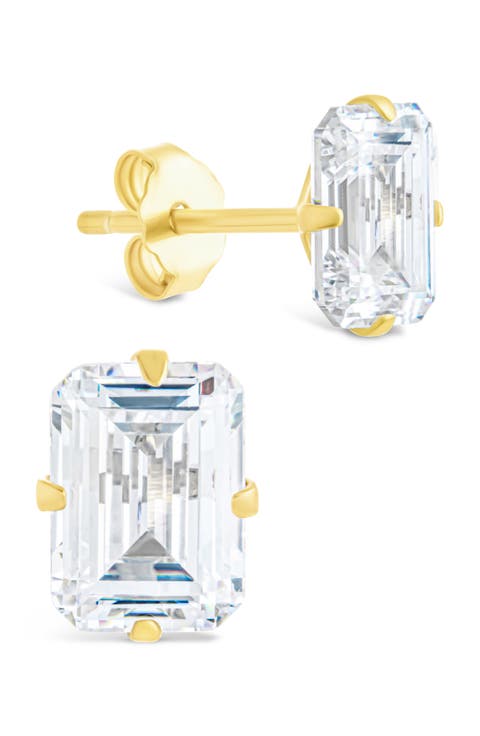 Emerald-Cut Cubic Zirconia Stud Earrings