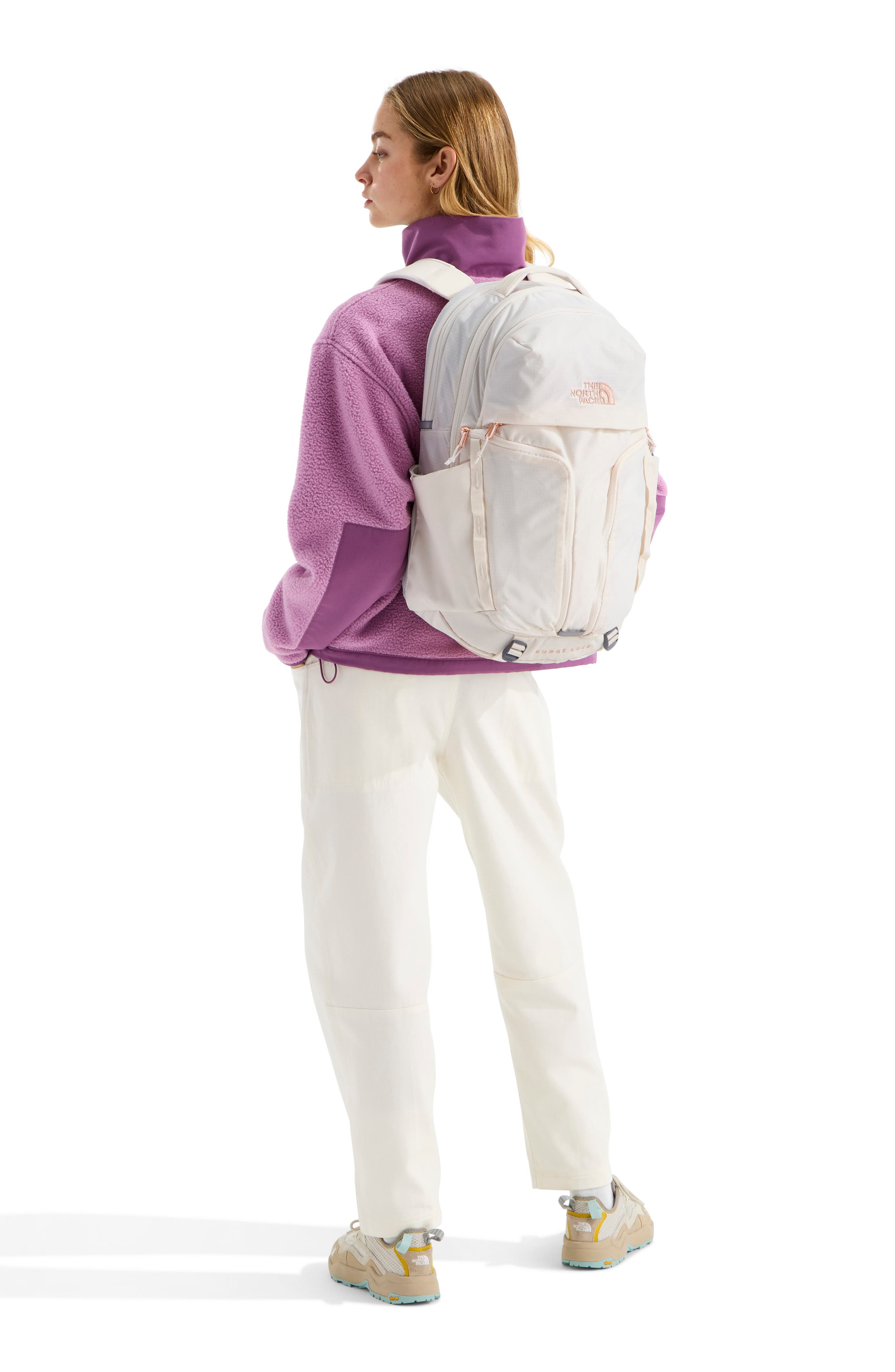 Surge Luxe Water Repellent Ripstop Backpack, Alternate, color, WHITE DUNE/ BURNT CORAL