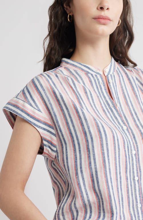 Caslonr Caslon(r) Stripe Linen Blend Short Sleeve Button-up Shirt