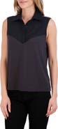 Foxcroft Ricki Mixed Media Sleeveless Button-Up Shirt
