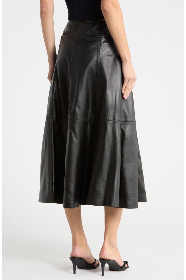 Ryma Leather Midi Skirt, Alternate, color, BLACK