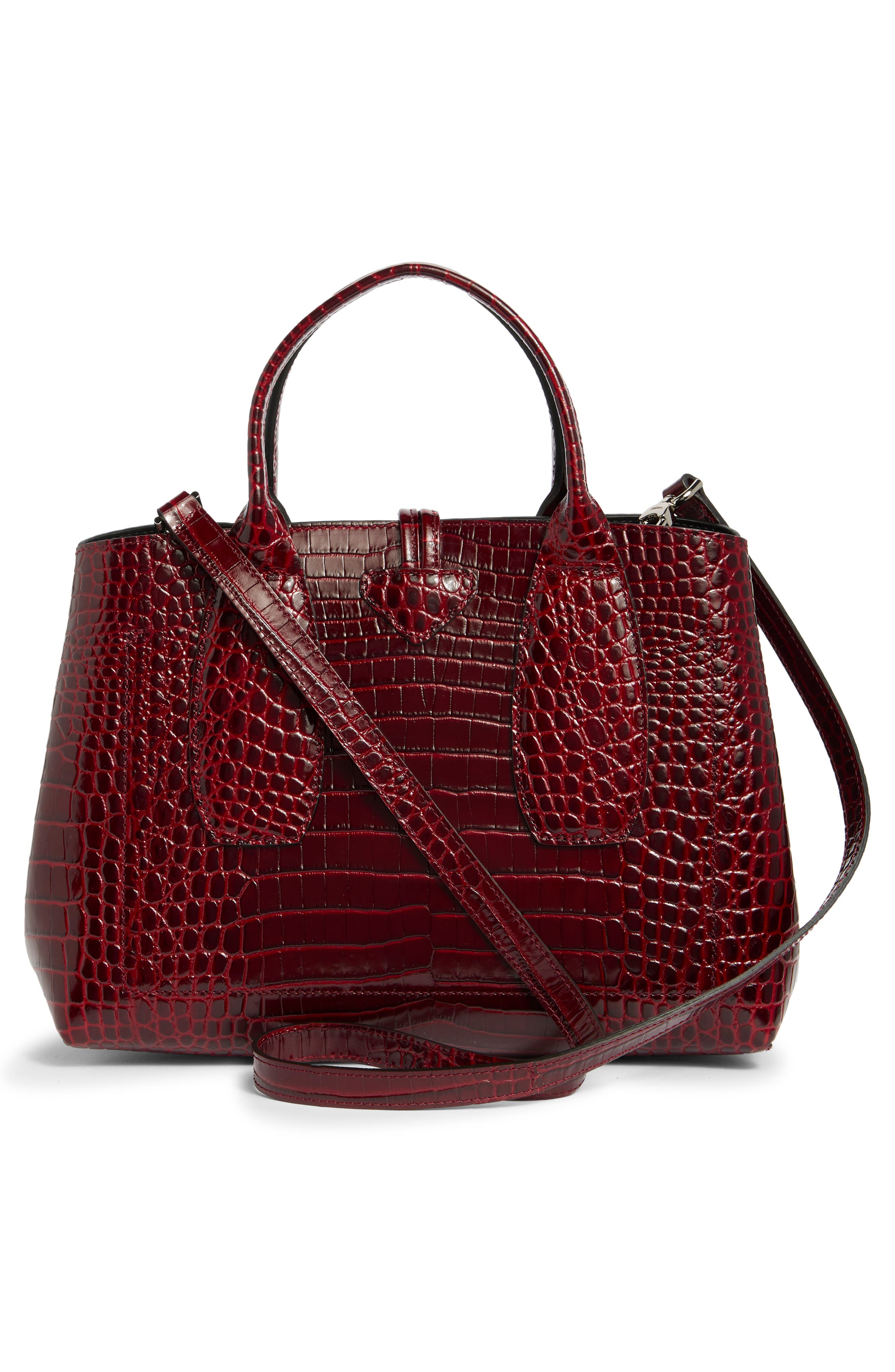 Longchamp Medium Roseau Croc Embossed Top Handle Crossbody Bag, Alternate, color, 
