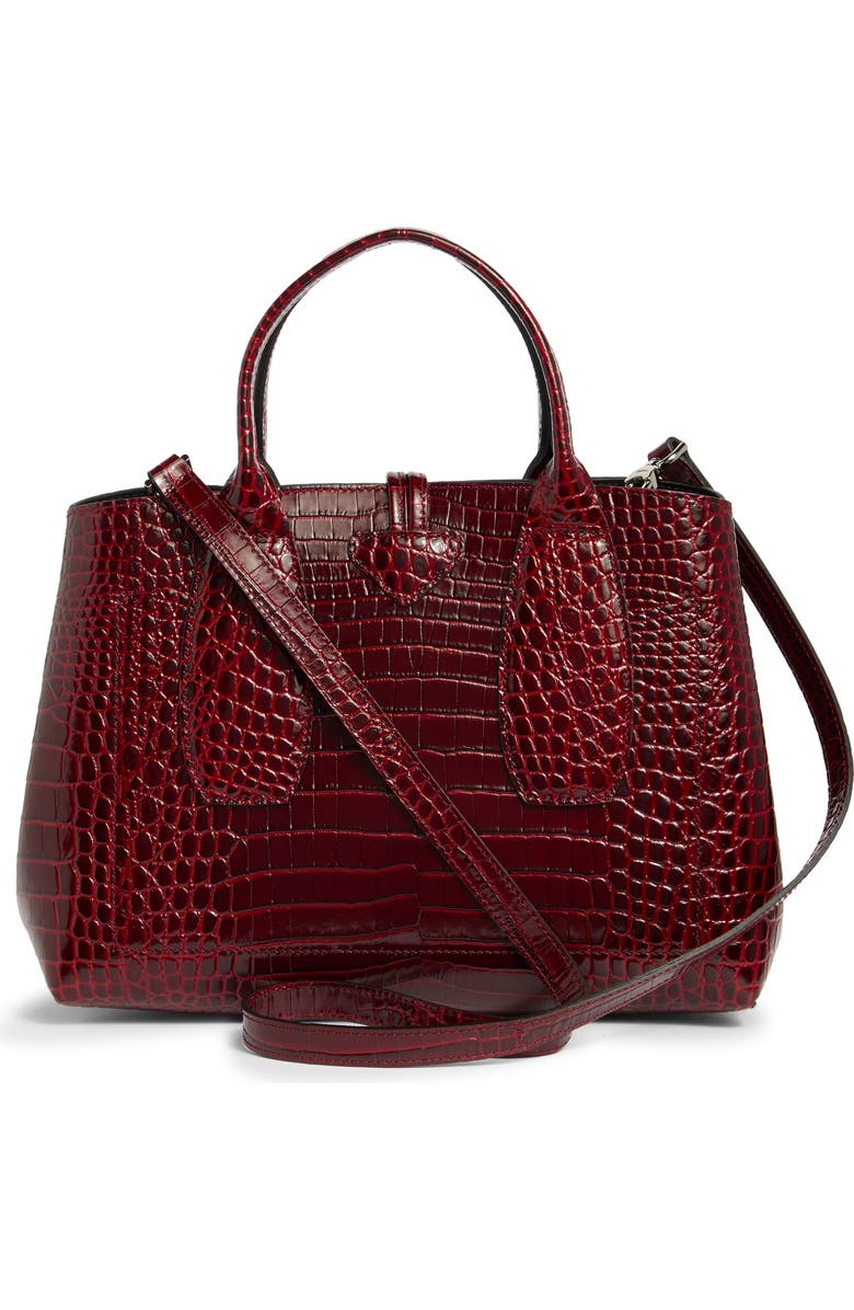 Longchamp Medium Roseau Croc Embossed Top Handle Crossbody Bag, Alternate, color,