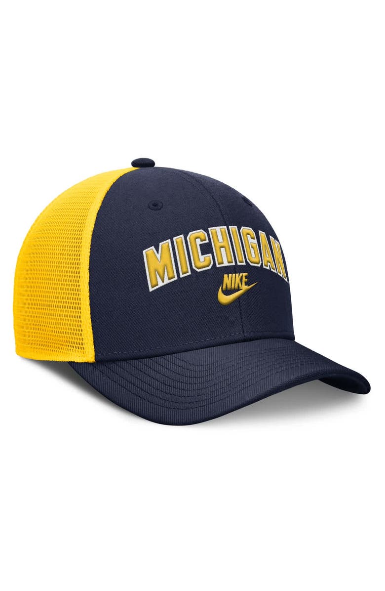 Nike Men's Nike Navy/Maize Michigan Wolverines Legacy Arch Rise Performance Trucker Adjustable Hat, Alternate, color,