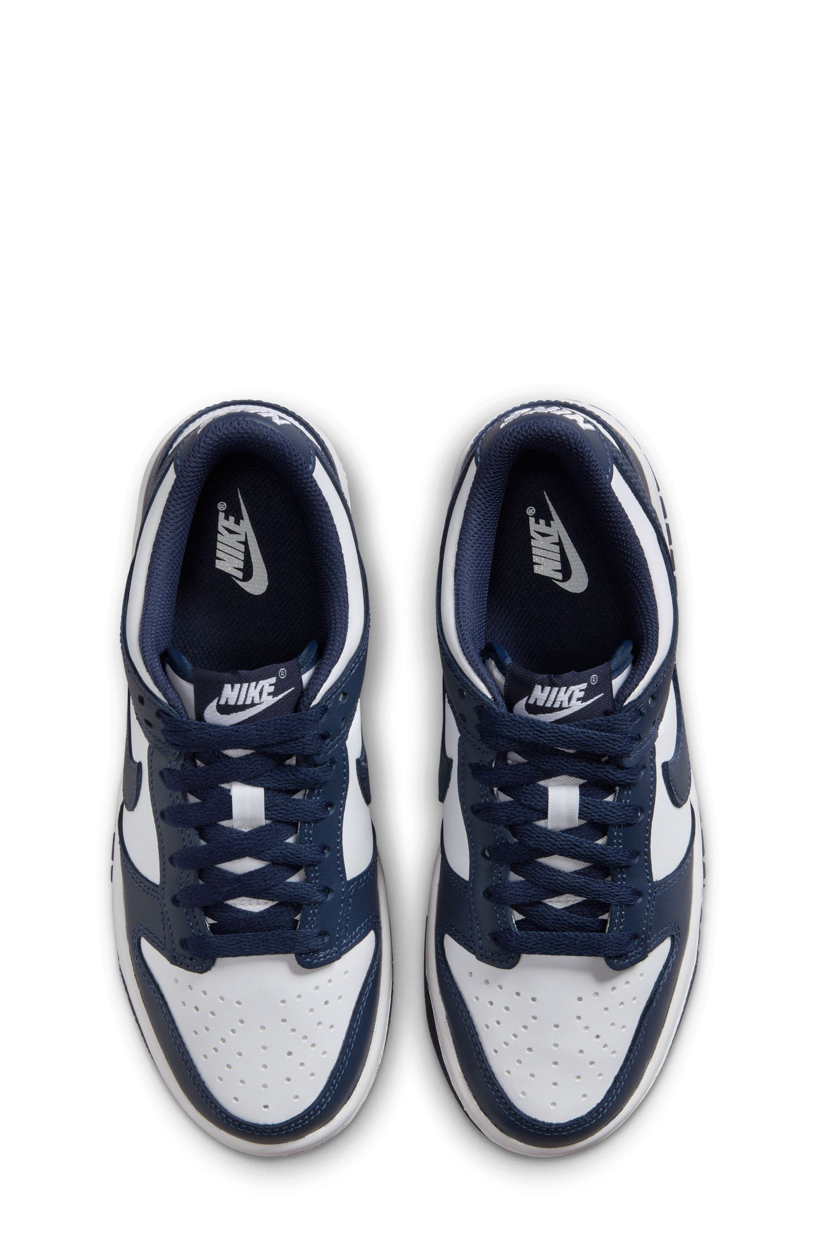 Nike Kids' Dunk Low Basketball Sneaker, Alternate, color, White/ Midnight Navy/ White