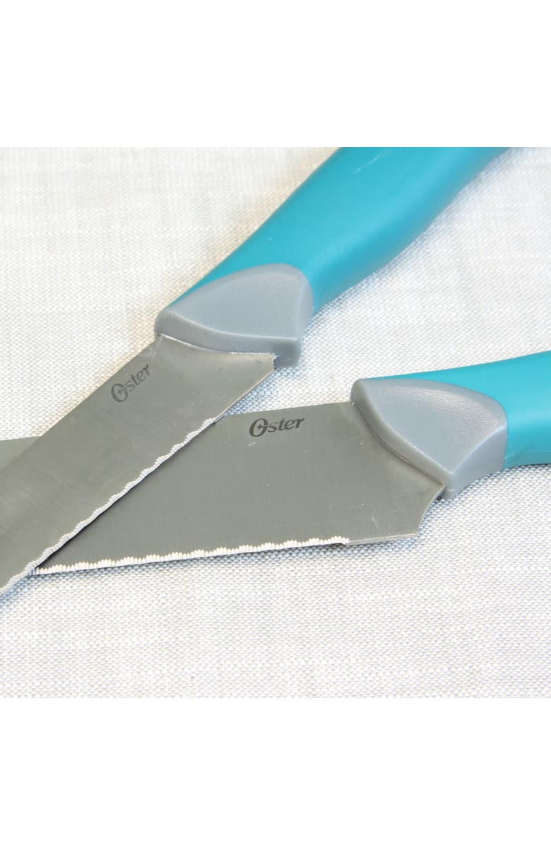 OSTER Lindbergh 14 Piece Stainless Steel Cutlery Set with Wooden Block, Alternate, color, Teal