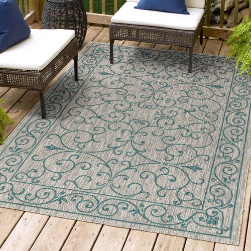 Jonathan Y Charleston Vintage Filigree Textured Weave Indoor/outdoor Area Rug In Gray/teal