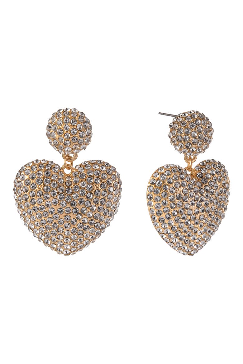 Pavé Heart Drop Earrings, Main, color, GOLD
