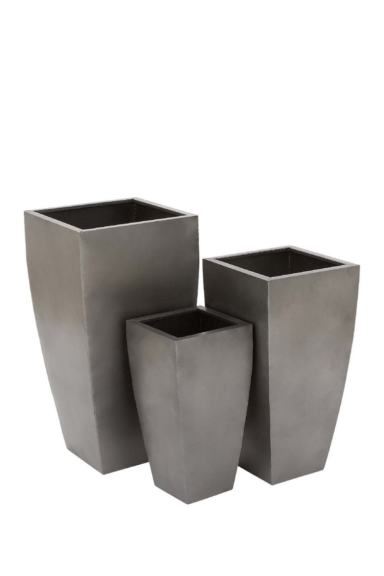 Contemporary Tapered Rectangular Gray Iron Planter - Set of 3, Alternate, color, GREY