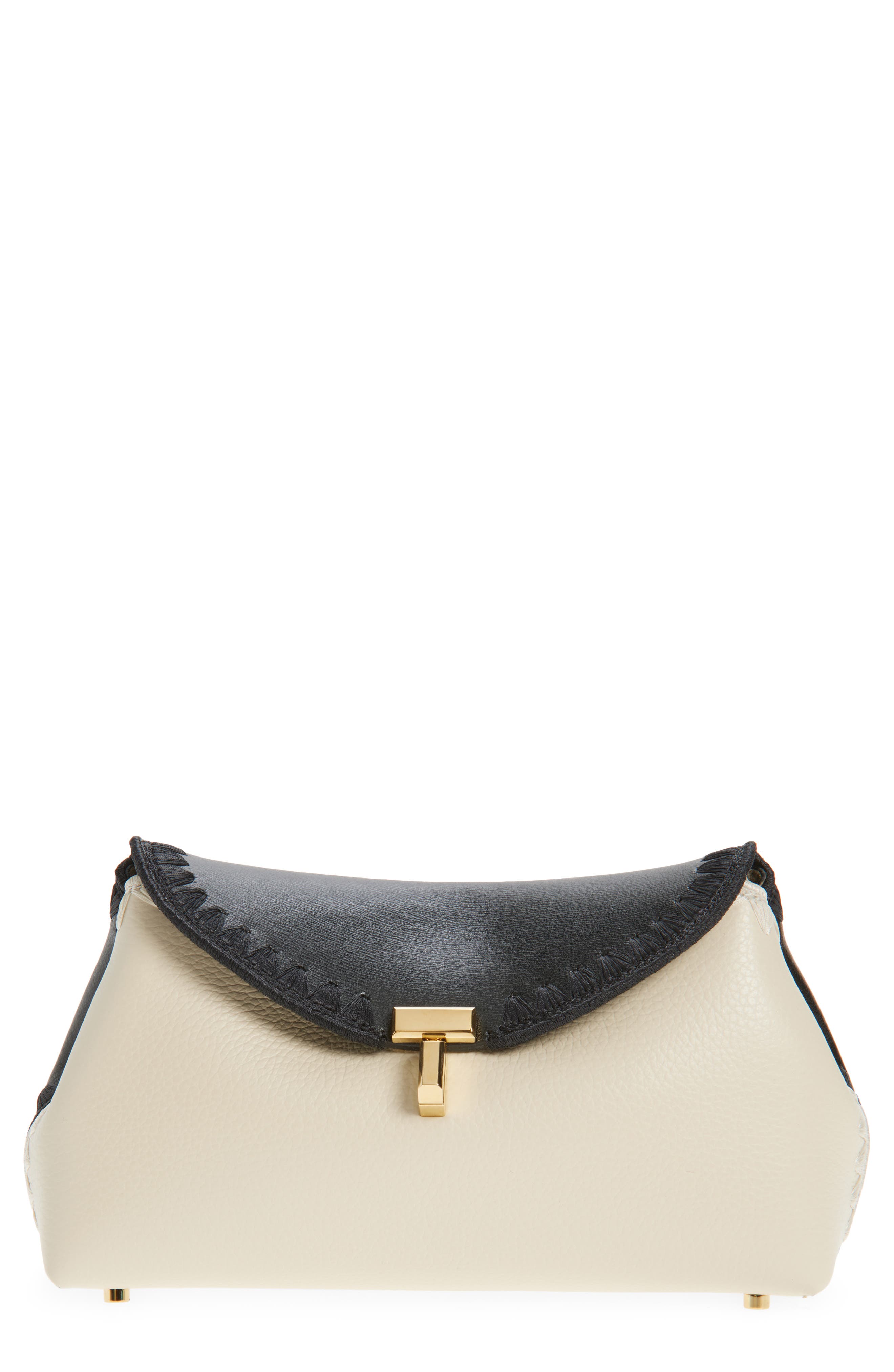 TOTEME Mini T-Lock Leather Clutch, Main, color, Black/ Milk