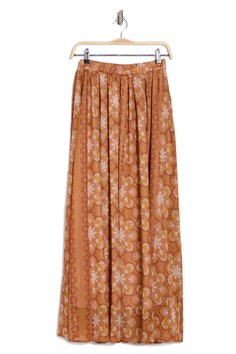 Print Sheer Maxi Skirt, Alternate, color, RUST