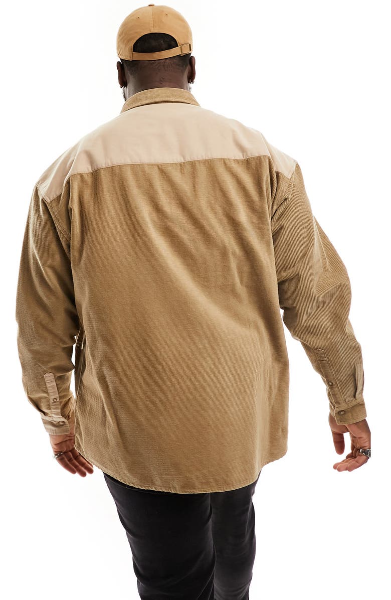 ASOS DESIGN '90s Oversize Mixed Media Cotton Corduroy Button-Up Shirt, Alternate, color, 
