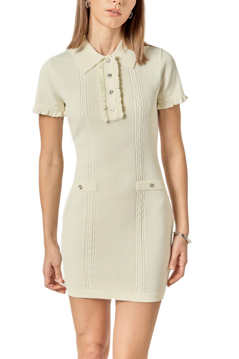 Ruffle Placket Mini Sweater Dress, Alternate, color, CREAM
