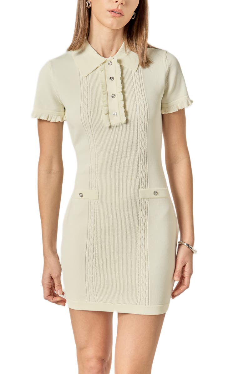 English Factory Ruffle Placket Mini Sweater Dress, Alternate, color, Cream