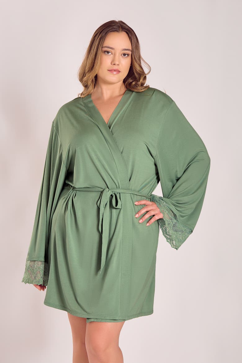 Lace-Trimmed Modal Robe with Adjustable Ties, Alternate, color, Green
