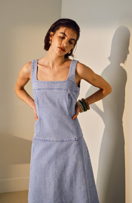 Topshop Sleeveless Drop Waist Denim Midi Dress In Multi