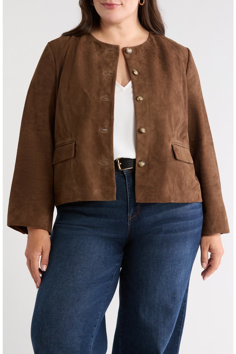 Suede Crop Button Front Jacket, Main, color, BROWN DRUM