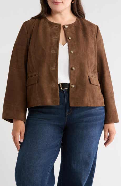 Suede Crop Button Front Jacket