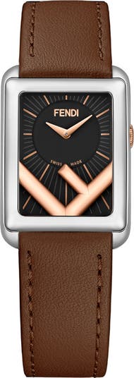 Fendi Run Away Rectangle Leather Strap Watch, 22.5mm x 32mm