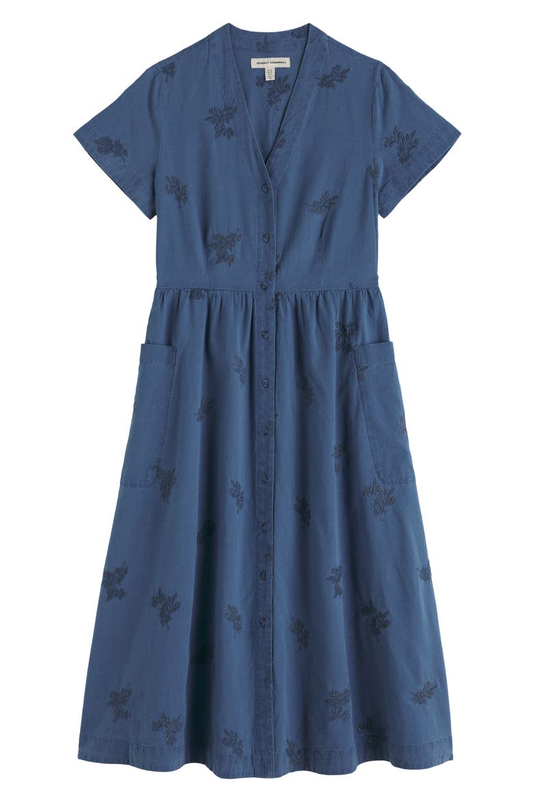 Fowen Embroidered Organic Cotton Shirtdress, Alternate, color, PRESSED HERBS LIGHT WASH DUSK