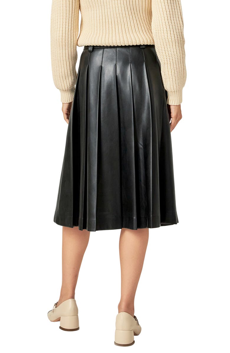 English Factory Pleated Faux Leather Skirt, Alternate, color, Black