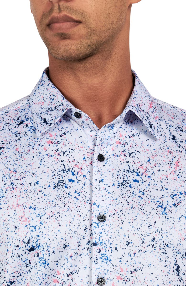 CONSTRUCT Regular Fit Splatter Print Recycled Performance Golf Button-Down Shirt, Alternate, color, White
