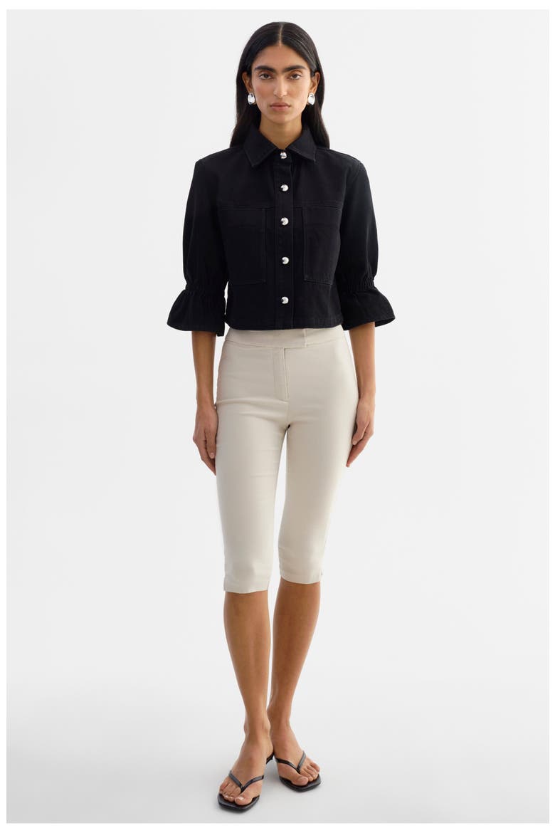 Carolina D | Denim Ruffle Sleeve Jacket, Alternate, color, Black