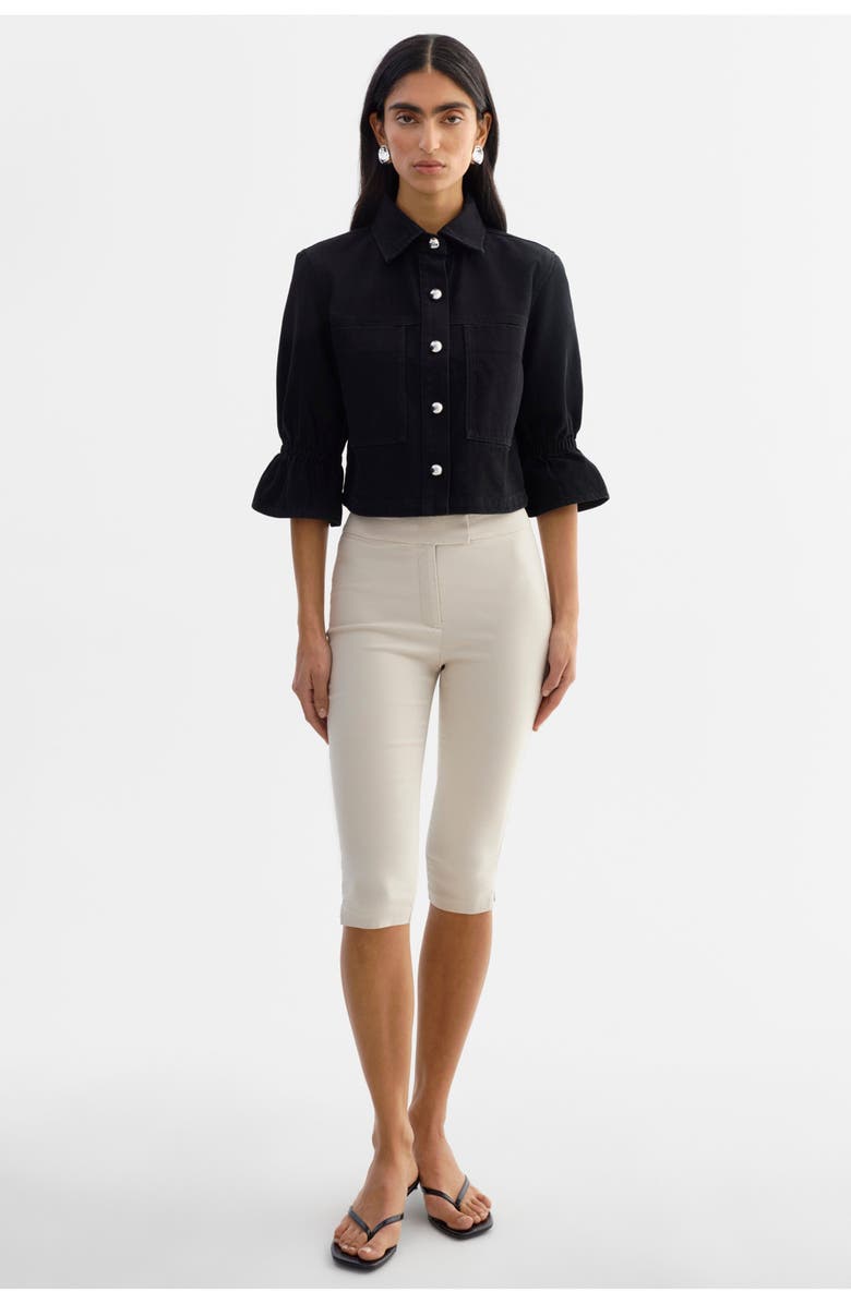 LAMARQUE Carolina D | Denim Ruffle Sleeve Jacket, Alternate, color, Black