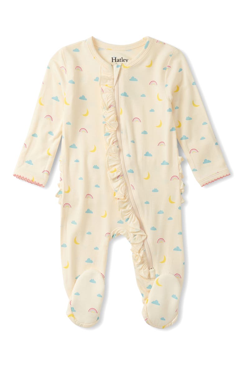 Lucky Charms Ruffle Footie, Main, color, PRISTINE