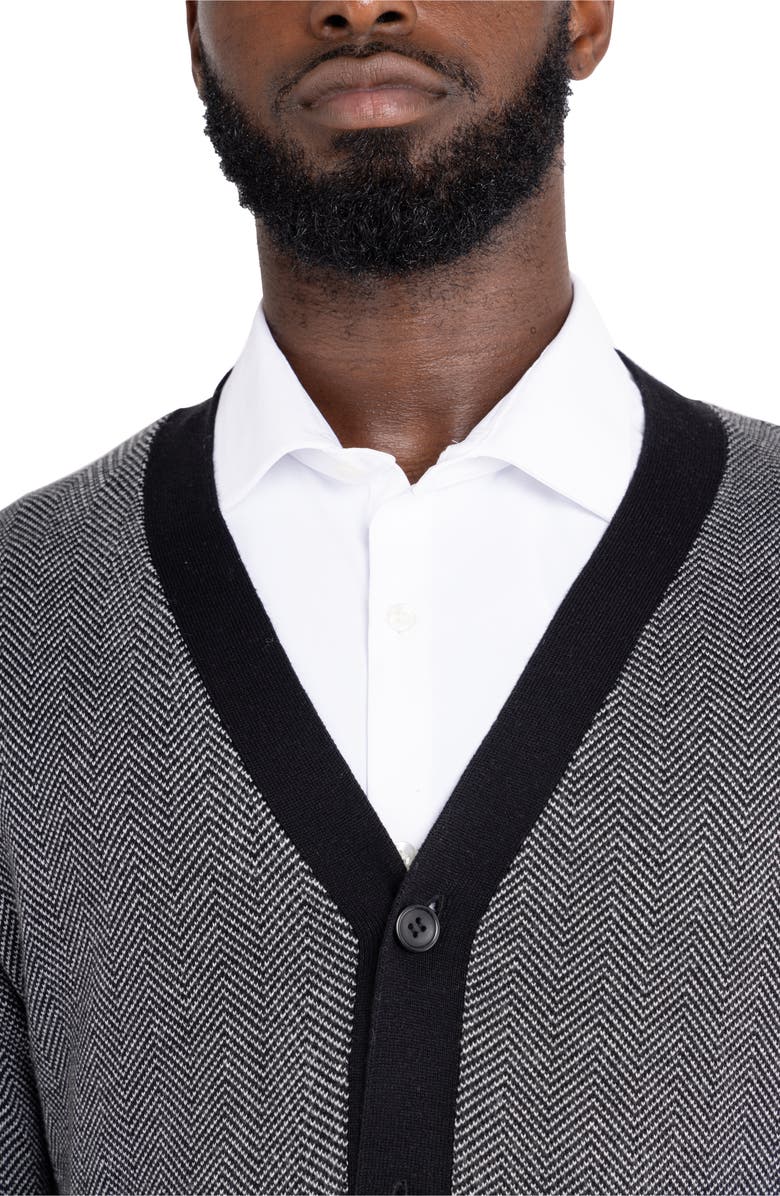 XRAY Herringbone V-Neck Button Front Cardigan, Alternate, color, Off White/ Black