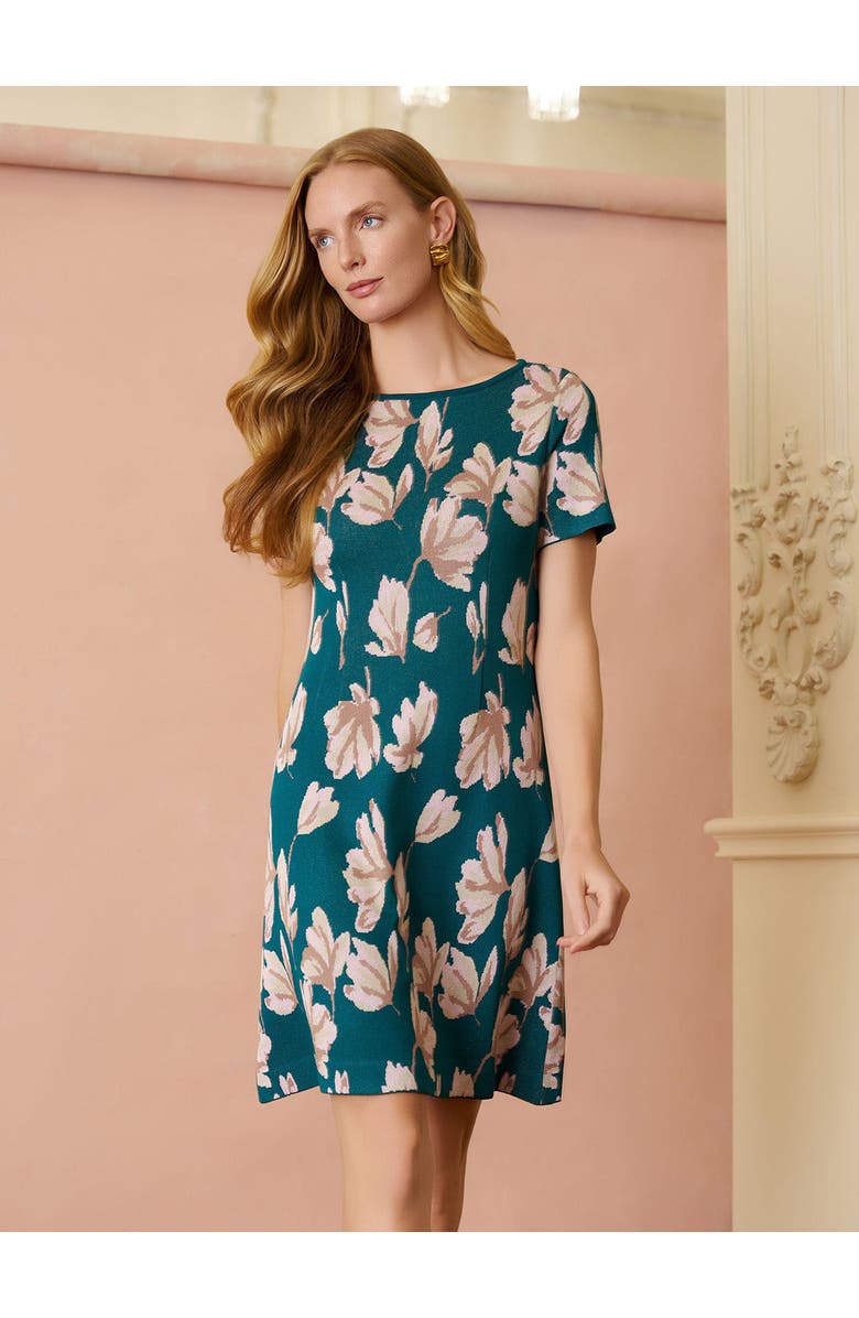 Misook A-Line Floral Soft Knit Dress, Alternate, color, Spruce